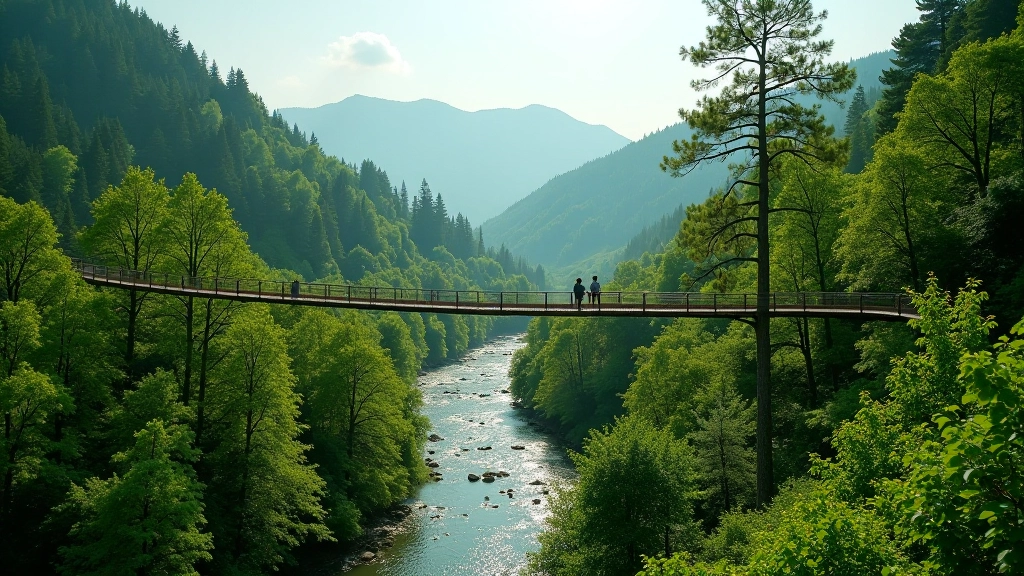 Šventosios slėnis su upeliu, medžiai ir žali šlaitukai, pavasarinis oras